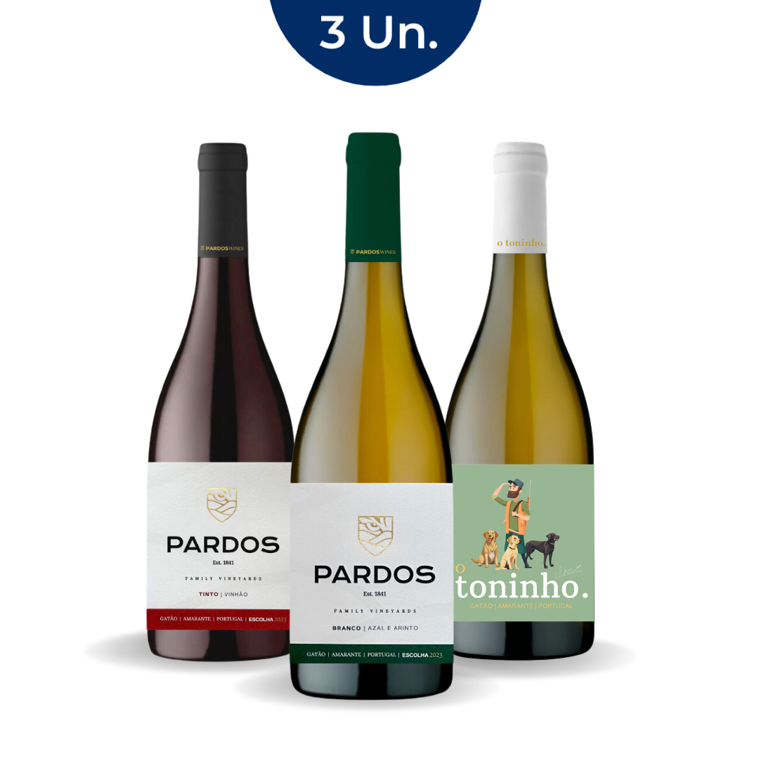 3 Garrafas Pardos Degustação - 2 Brancos e 1 Tinto